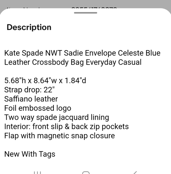 Kate ♠️ Spade Celeste Blue Sadie Envelope Crossbody Handbag purse Style#K7378 - Picture 6 of 6